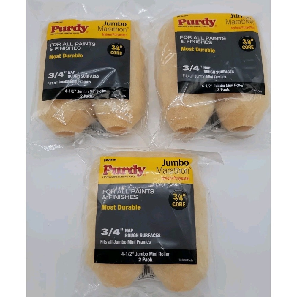 Lot Of 3 Purdy 2-Pack Mini Roller Replacements - 4-1/2" Cover 3/4 inch New!